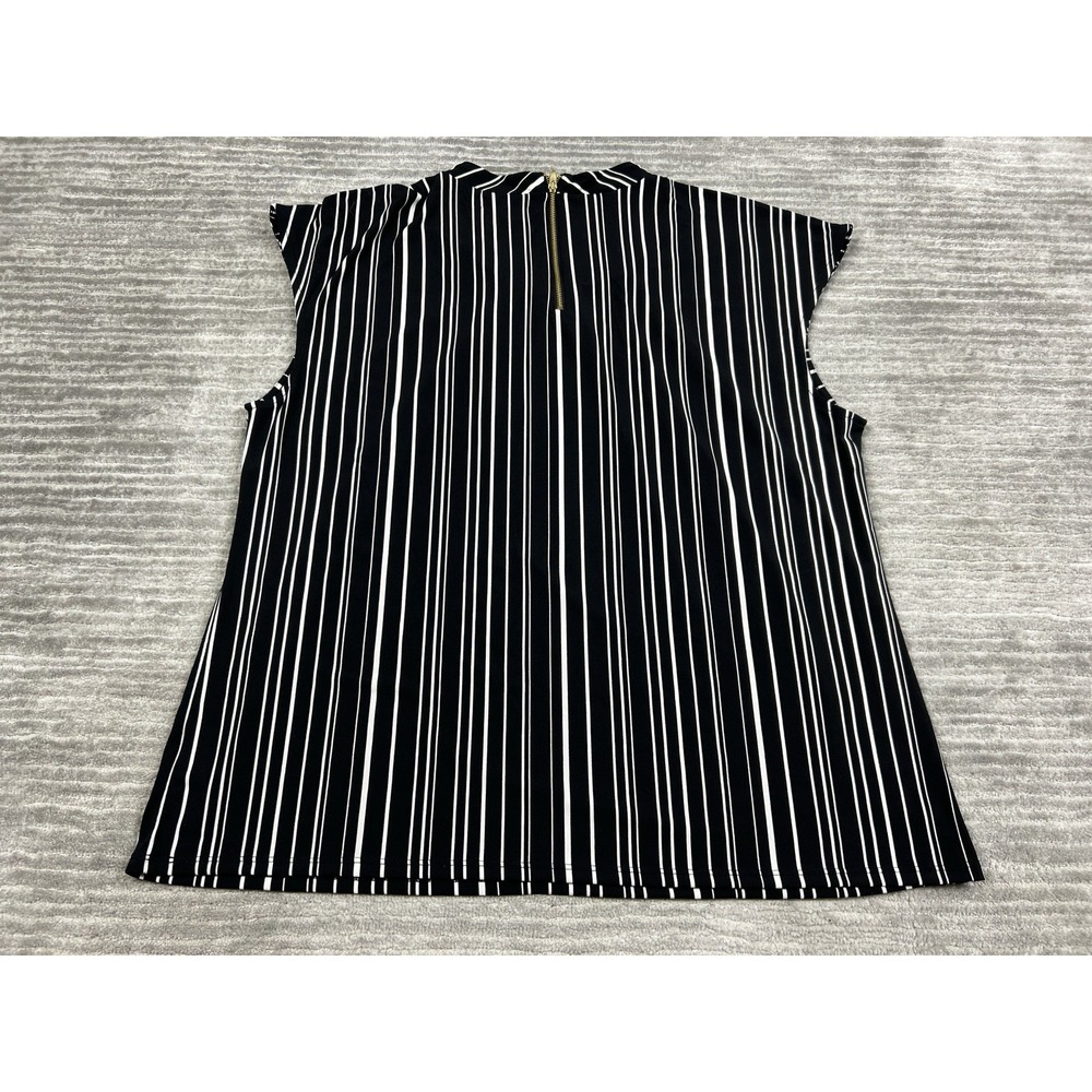 Liz Claiborne Top‎ Womens XL Black White Striped Polyester Blend Career - Picture 6 of 10